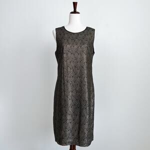 Tahari Gold Metallic Lace Sleeveless Fran Dress NWT